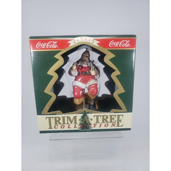 Coca-Cola Trim A Tree Collection 1947 Santa on Stool Ornament 1990 Vintage Coke - Picture 1 of 16